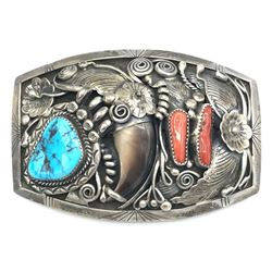 FJ FAUX CLAW BELT BUCKLE TURQUOISE CORAL