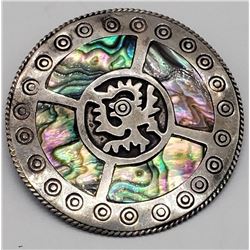 .925 ABALONE PENDANT/BROOCH W BIRD