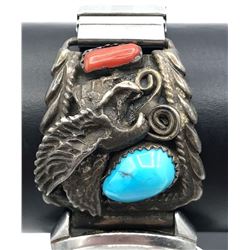 .925 MENS WATCH TIPS W EAGLE TURQ CORAL STONES