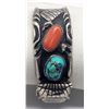 Image 3 : NAVAJO CUFF WATCH BAND w/TURQUOISE/CORAL