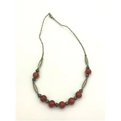 VTG. NECKLACE- LIQUID .925 TUBES, CORAL STONES