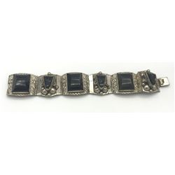 TAXCO .925 BRACELET W/ AZTEC MASK BLACK
