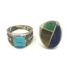 Image 2 : 2 MEN'S NAVAJO RINGS TURQ, ABALONE, LAPIS