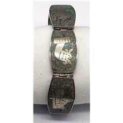 STERLING/GREEN TURQUOISE PANEL BRACELET