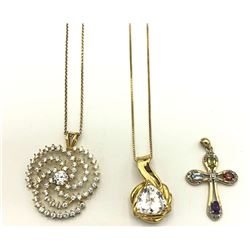 2 .STERLING GOLD TONE CHAINS + 3 PENDANTS