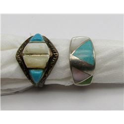 2 RINGS W TURQ & MOTHER OF PEARL