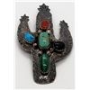 Image 2 : CACTUS PIN w/TURQUOISE/CORAL/STERLING