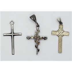 3-STERLING CROSS PENDANTS