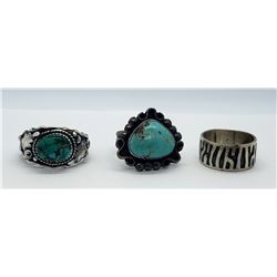 3-STERLING RINGS, 2-w/TURQUOISE STONES