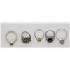 Image 2 : 5-STERLING RINGS w/GREEN STONES