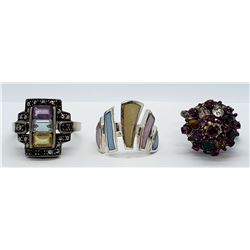 3-STERLING STATEMENT RINGS