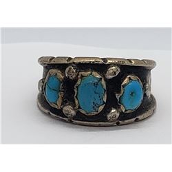 STAMPED "ML" TURQUOISE / STERLING RING