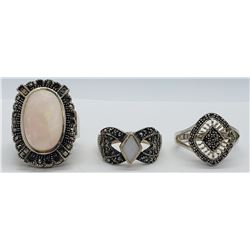 3-VINTAGE STERLING MARCASITE RINGS