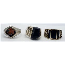 3-MEN'S STERLING RINGS WITH BLACK ONYX INLAY