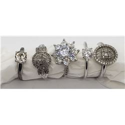 5-STERLING SOLITAIRE RINGS-BLING BLING!!!