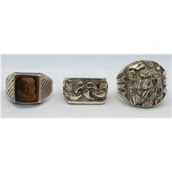 3-MEN'S STERLING RINGS (1)TROJAN ACCENT CNTR