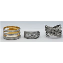 3-STERLING BANDS (2)CLEAR STONE ACCENTS