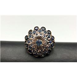 14K RING 3D BLUE STONE DESIGN SZ 6.5