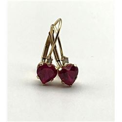 14K HEART EARRINGS W DIAMOND