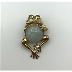 10K FROG BROOCH W JADE STONE