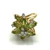 Image 2 : 14K FLOWER RING GREEN STONES & DIAMONDS