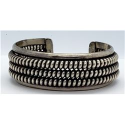 THICK! STERLING CUFF WITH THREE ENGRAVED ROWS