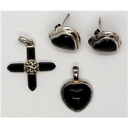 VINTAGE STERLING & BLACK ONYX JEWELRY LOT:
