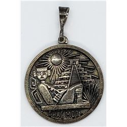 STERLING AZTEC ENGRAVED CIRCULAR PENDANT