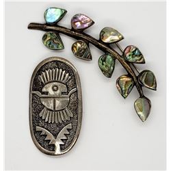 2-MEXICO STELRING BROOCHES: (1)LEAF DESIGN