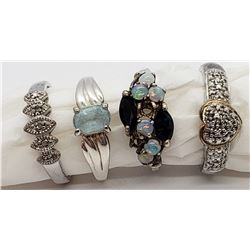 4-STERLING RINGS WITH MARCASITE, OPAL, LIGHT