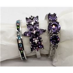3-STERLING RINGS WITH PURPLE STONE ACCENTS