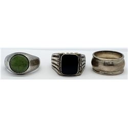 3-VINTAGE STERLING RINGS (1)JADE (1)BLACK ONYX