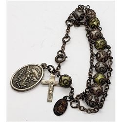 VINTAGE STERLING ROSARY BRACELET WITH