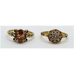 2-GOLD TONED STERLING RINGS WITH ORANGE &