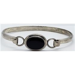 VINTAGE STERLING HINGED BRACELET WITH BLACK