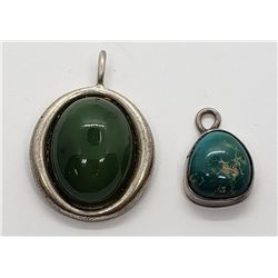 2-VINTAGE TEARDROP PENDANTS WITH GREEN