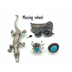 2 BROOCHES + 2 PINS- SPIDER ALLIGATOR NAVAJO