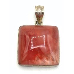 .925 SQUARE PENDANT WITH LARGE TRANSLUCENT RED