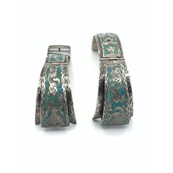 STERLING WATCH BAND TURQUOISE INLAY DESIGN
