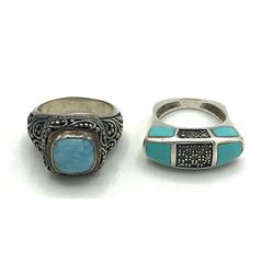 2-STERLING RINGS WITH TURQUIOISE STONES