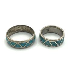 2 TURQUOISE INLAY STERLING BANDS