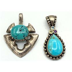 2 STERLING TURQUOISE PENDANTS