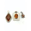 Image 1 : 3 STERLING PENDANTS W/ BALTIC AMBER CNTR!
