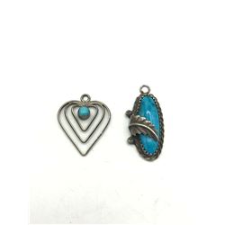 2 NAVAJO PENDANTS WITH TURQ STONES
