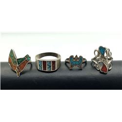 4  RINGS WITH TURQUOISE AND RED