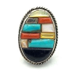 SZ 11 STERLING RING WITH NAVAJO/ZUNI