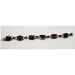 8 INCH STERLING PANEL BRACEL WITH BLACK ONYX
