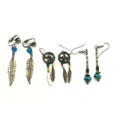 3 PAIRS OF NAVAJO EARRINGS, MULTI COLOR/