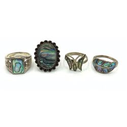 4 STERLING ABALONE INLAY RINGS SZ 6-8