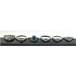 6 STERLING RINGS W BLUE STONES